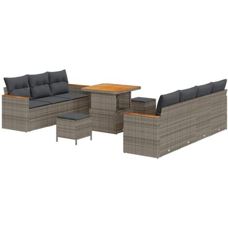 Garten-Sofa-Set mit Kissen mit Speicher 10 pcs Grau Poly Rattan vidaXL