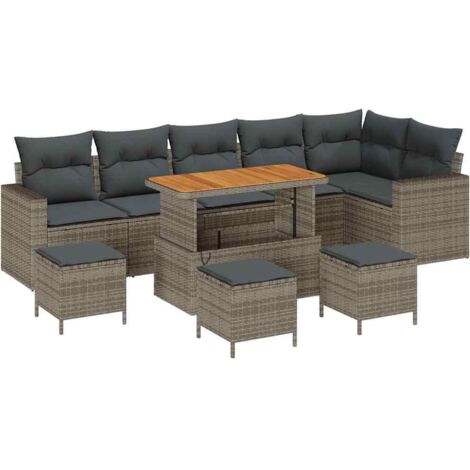 Garten-Sofa-Set mit Kissen mit Speicher 10 pcs Grau vidaXL
