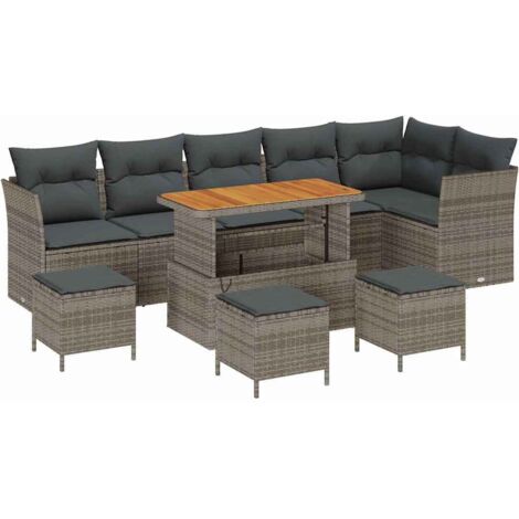 Garten-Sofa-Set mit Kissen mit Speicher 10 pcs Grau vidaXL