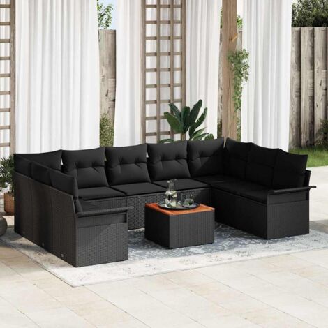 Garten-Sofa-Set mit Kissen mit Speicher 10 pcs Schwarz vidaXL