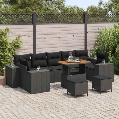 Garten-Sofa-Set mit Kissen mit Speicher 10 pcs Schwarz vidaXL