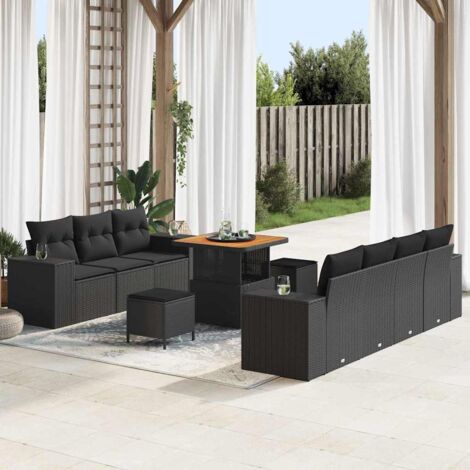 Garten-Sofa-Set mit Kissen mit Speicher 10 pcs Schwarz vidaXL