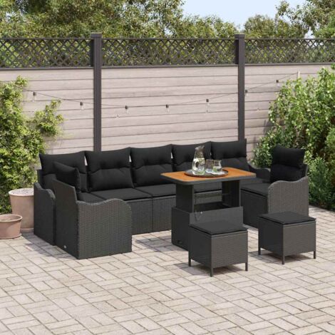 Garten-Sofa-Set mit Kissen mit Speicher 10 pcs Schwarz vidaXL