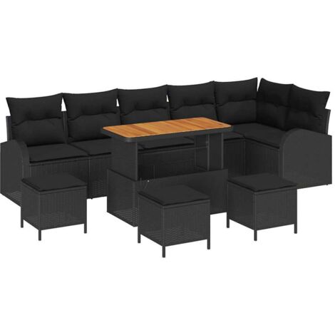Garten-Sofa-Set mit Kissen mit Speicher 10 pcs Schwarz vidaXL