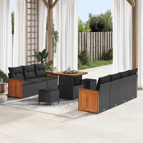 Garten-Sofa-Set mit Kissen mit Speicher 10 pcs Schwarz vidaXL