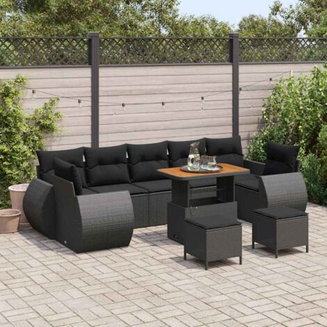 Garten-Sofa-Set mit Kissen mit Speicher 10 pcs Schwarz vidaXL