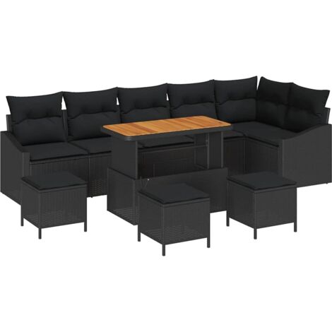 Garten-Sofa-Set mit Kissen mit Speicher 10 pcs Schwarz vidaXL