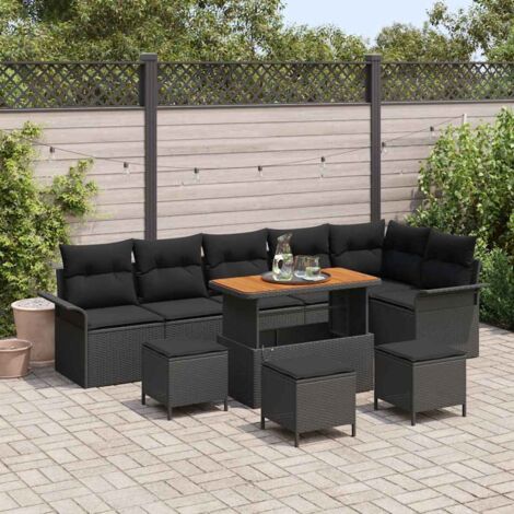 Garten-Sofa-Set mit Kissen mit Speicher 10 pcs Schwarz vidaXL