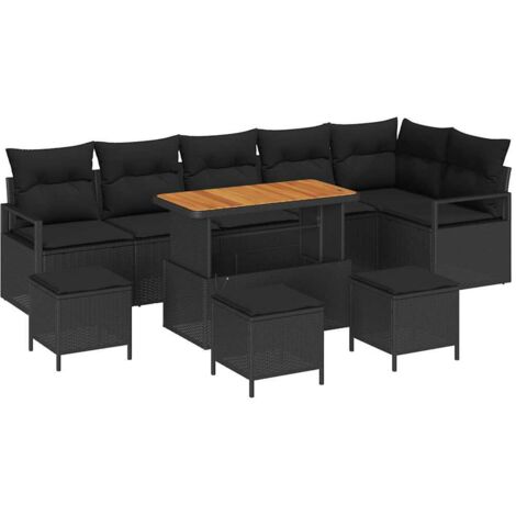 Garten-Sofa-Set mit Kissen mit Speicher 10 pcs Schwarz vidaXL
