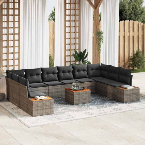 Garten-Sofa-Set mit Kissen mit Speicher 11 pcs Grau Poly Rattan vidaXL