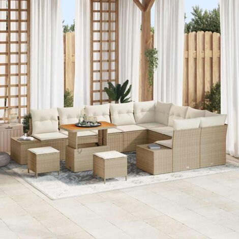 Garten-Sofa-Set mit Kissen mit Speicher 12 pcs Beige und Creme vidaXL