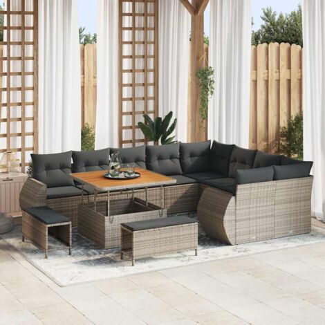 Garten-Sofa-Set mit Kissen mit Speicher 12 pcs Grau vidaXL