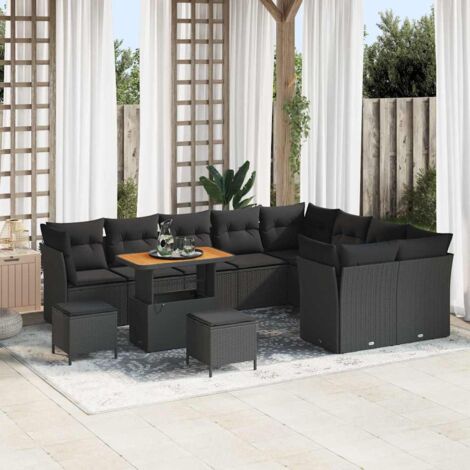 Garten-Sofa-Set mit Kissen mit Speicher 12 pcs Schwarz vidaXL