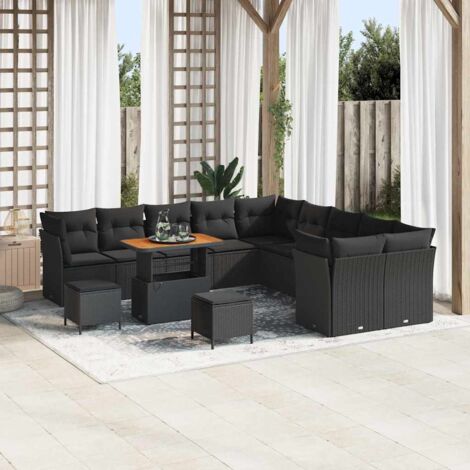 Garten-Sofa-Set mit Kissen mit Speicher 13 pcs Schwarz vidaXL