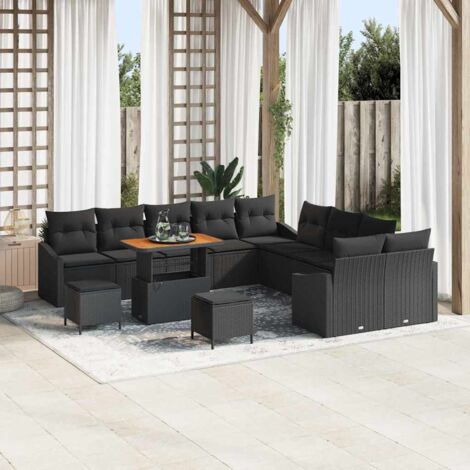 Garten-Sofa-Set mit Kissen mit Speicher 13 pcs Schwarz vidaXL