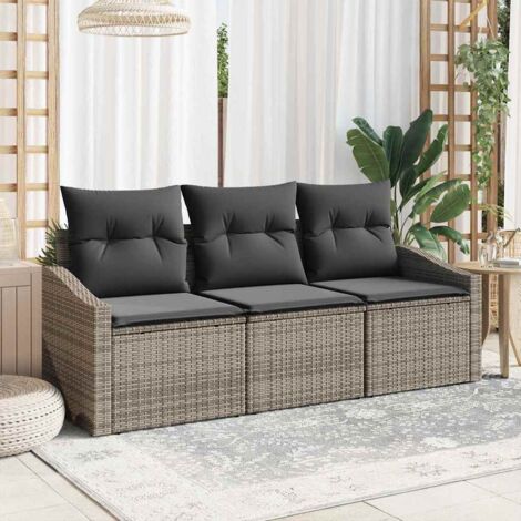 Garten-Sofa-Set mit Kissen mit Speicher 3 pcs Grau vidaXL