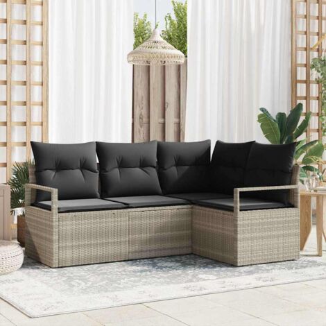 Garten-Sofa-Set mit Kissen mit Speicher 4 pcs Hellgrau vidaXL