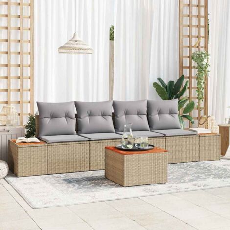 Garten-Sofa-Set mit Kissen mit Speicher 5 pcs Beige Poly Rattan vidaXL