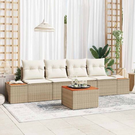 Garten-Sofa-Set mit Kissen mit Speicher 5 pcs Beige Poly Rattan vidaXL