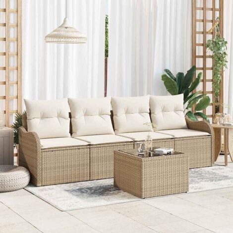 Garten-Sofa-Set mit Kissen mit Speicher 5 pcs Beige und Creme vidaXL
