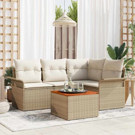 Garten-Sofa-Set mit Kissen mit Speicher 5 pcs Beige und Creme vidaXL