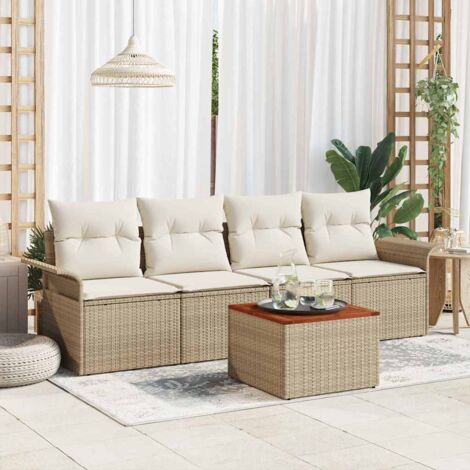 Garten-Sofa-Set mit Kissen mit Speicher 5 pcs Beige und Creme vidaXL