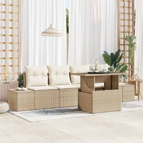 Garten-Sofa-Set mit Kissen mit Speicher 5 pcs Beige und Creme vidaXL