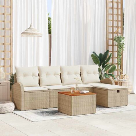 Garten-Sofa-Set mit Kissen mit Speicher 6 pcs Beige Poly Rattan vidaXL