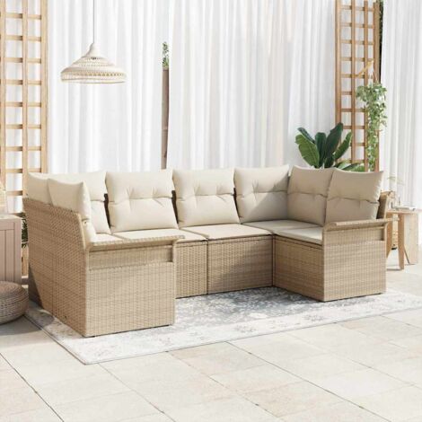 Garten-Sofa-Set mit Kissen mit Speicher 6 pcs Beige Poly Rattan vidaXL