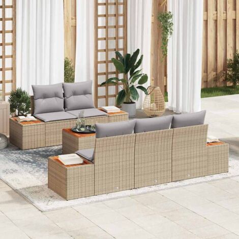 Garten-Sofa-Set mit Kissen mit Speicher 6 pcs Beige Poly Rattan vidaXL