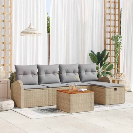 Garten-Sofa-Set mit Kissen mit Speicher 6 pcs Beige Poly Rattan vidaXL