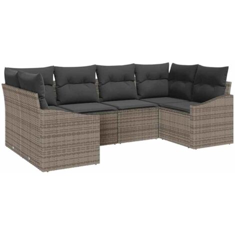 Garten-Sofa-Set mit Kissen mit Speicher 6 pcs Grau vidaXL