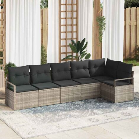 Garten-Sofa-Set mit Kissen mit Speicher 6 pcs Hellgrau vidaXL