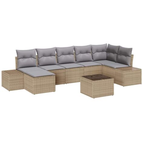 Garten-Sofa-Set mit Kissen mit Speicher 7 pcs Beige Poly-Rattan vidaXL