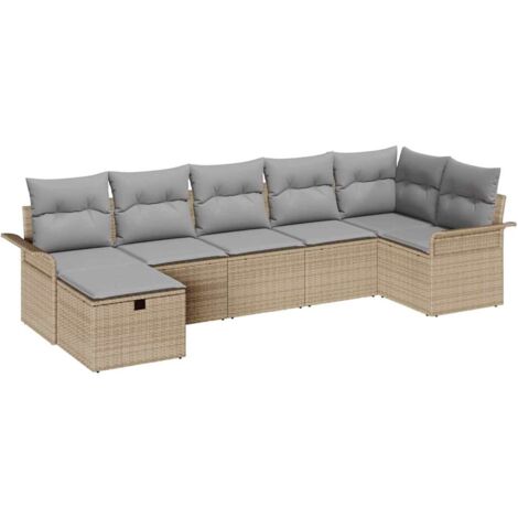 Garten-Sofa-Set mit Kissen mit Speicher 7 pcs Beige Poly Rattan vidaXL