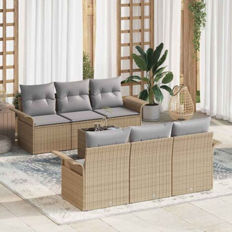 Garten-Sofa-Set mit Kissen mit Speicher 7 pcs Beige und Grau vidaXL