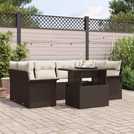 Garten-Sofa-Set mit Kissen mit Speicher 7 pcs Braun Poly Rattan vidaXL