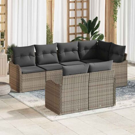 Garten-Sofa-Set mit Kissen mit Speicher 7 pcs Grau Poly Rattan vidaXL