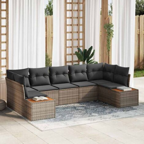 Garten-Sofa-Set mit Kissen mit Speicher 7 pcs Grau Poly Rattan vidaXL
