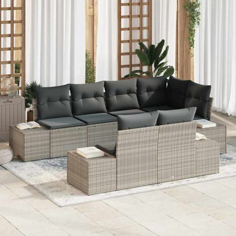 Garten-Sofa-Set mit Kissen mit Speicher 7 pcs Hellgrau vidaXL