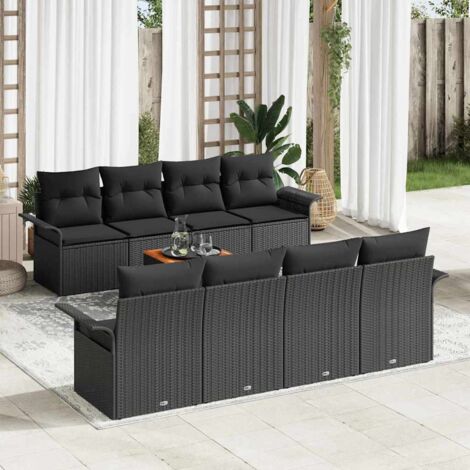 Garten-Sofa-Set mit Kissen mit Speicher 7 pcs Schwarz vidaXL