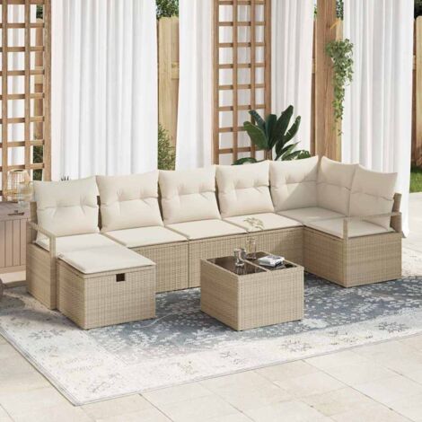 Garten-Sofa-Set mit Kissen mit Speicher 8 pcs Beige Poly Rattan vidaXL