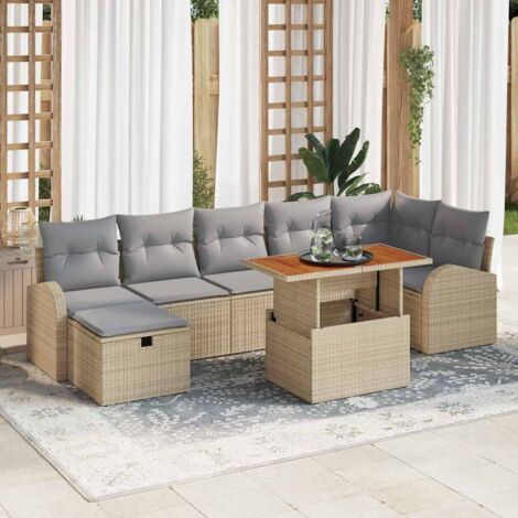 Garten-Sofa-Set mit Kissen mit Speicher 8 pcs Beige Poly Rattan vidaXL