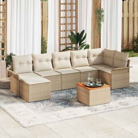 Garten-Sofa-Set mit Kissen mit Speicher 8 pcs Beige und Creme vidaXL