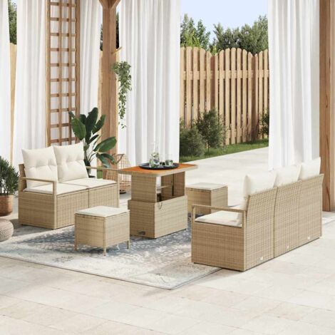 Garten-Sofa-Set mit Kissen mit Speicher 8 pcs Beige und Creme vidaXL