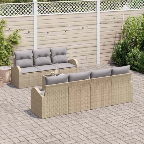 Garten-Sofa-Set mit Kissen mit Speicher 8 pcs Beige und Grau vidaXL