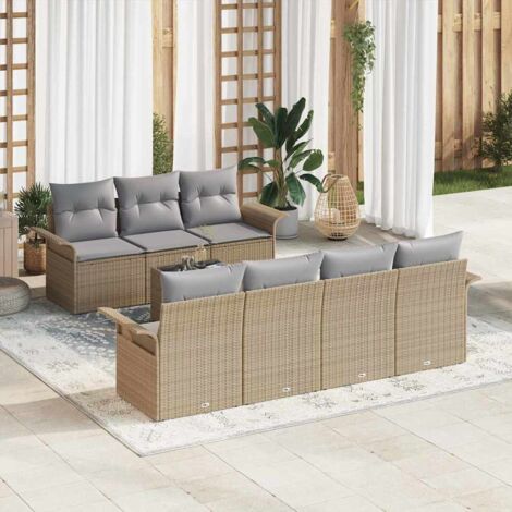 Garten-Sofa-Set mit Kissen mit Speicher 8 pcs Beige und Grau vidaXL