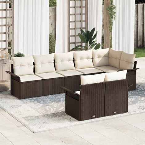 Garten-Sofa-Set mit Kissen mit Speicher 8 pcs Braun Poly Rattan vidaXL