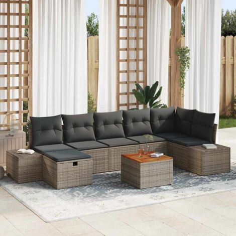Garten-Sofa-Set mit Kissen mit Speicher 8 pcs Grau Poly Rattan vidaXL