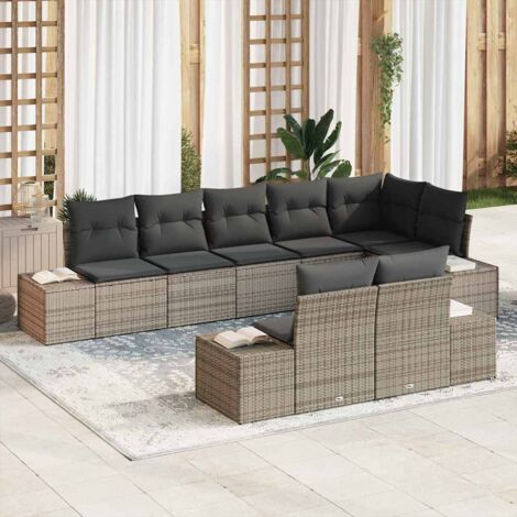 Garten-Sofa-Set mit Kissen mit Speicher 8 pcs Grau Poly-Rattan vidaXL